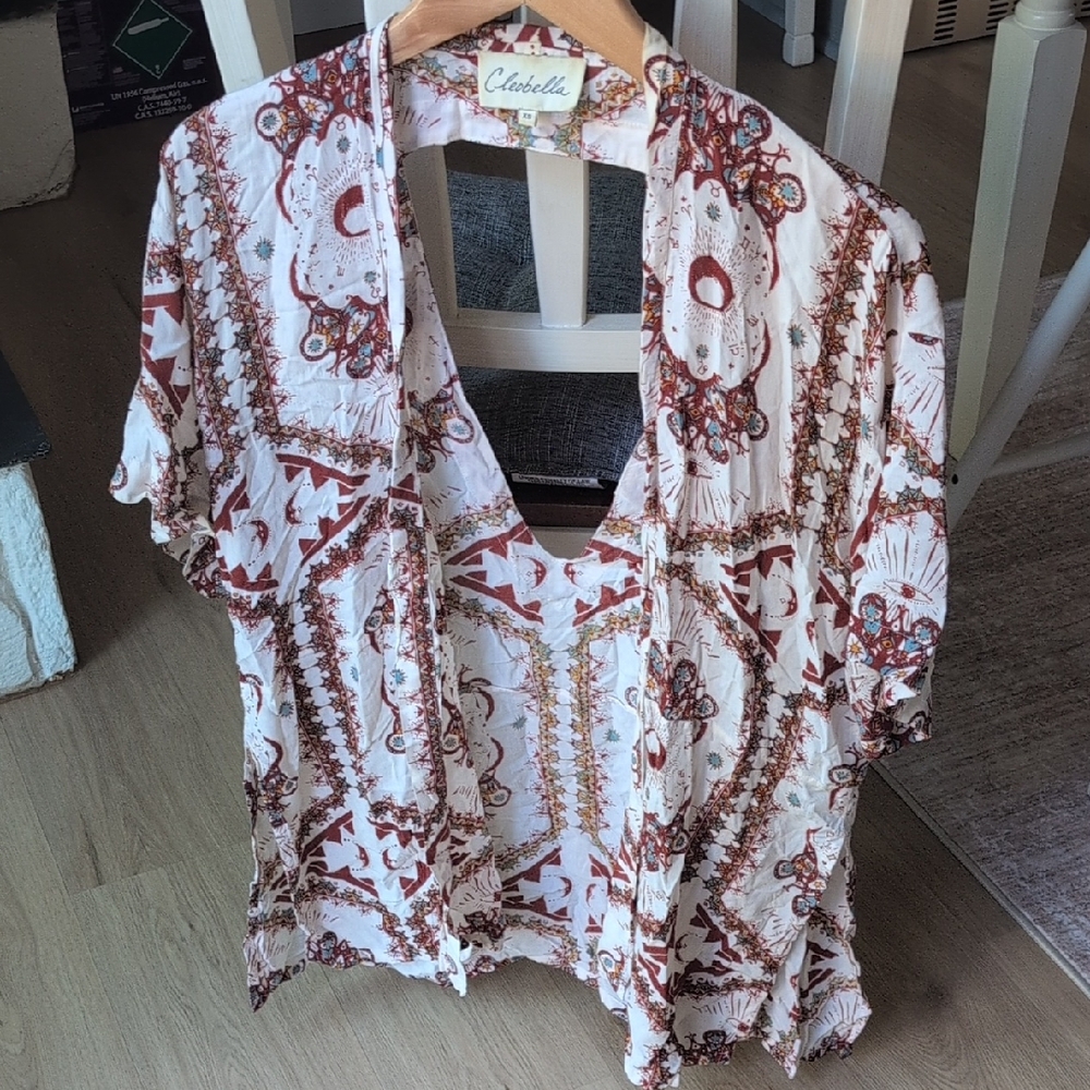 Cleobella Cream and Brown Bohemian Blouse